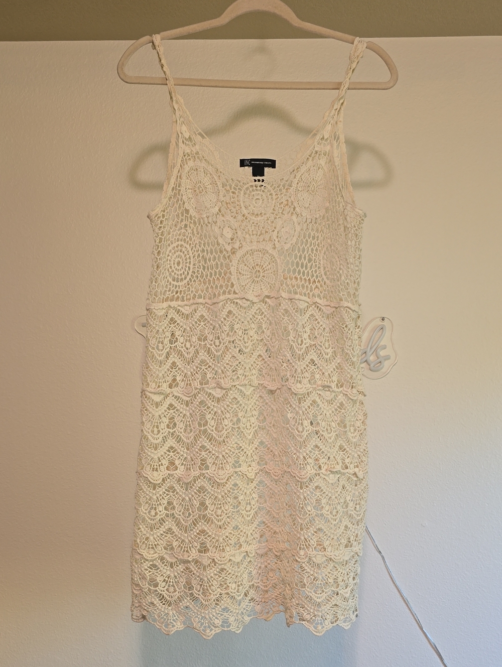 INC International Concepts Womens Cream Crochet Lace Slip Dress